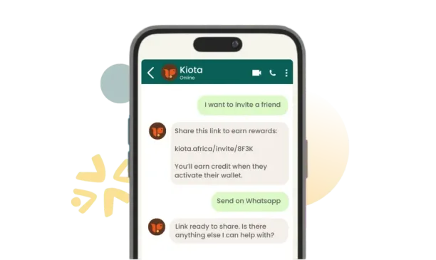 Kiota refer and earn in WhatsApp